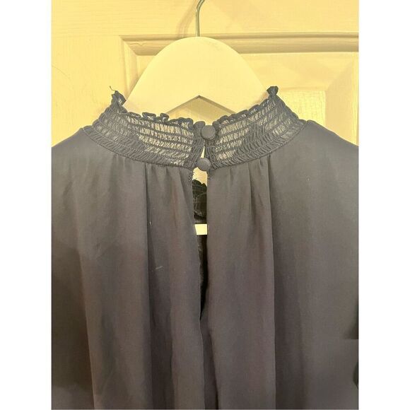 1. State Navy Ruffled Tiered High Neck Mini Dress sz L EUC - Picture 5 of 9
